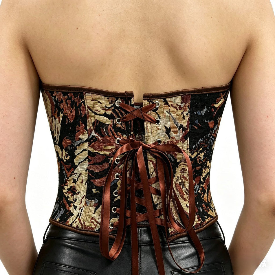 Premium Monet Oil Painting Style Vintage Fishbone Corset Top