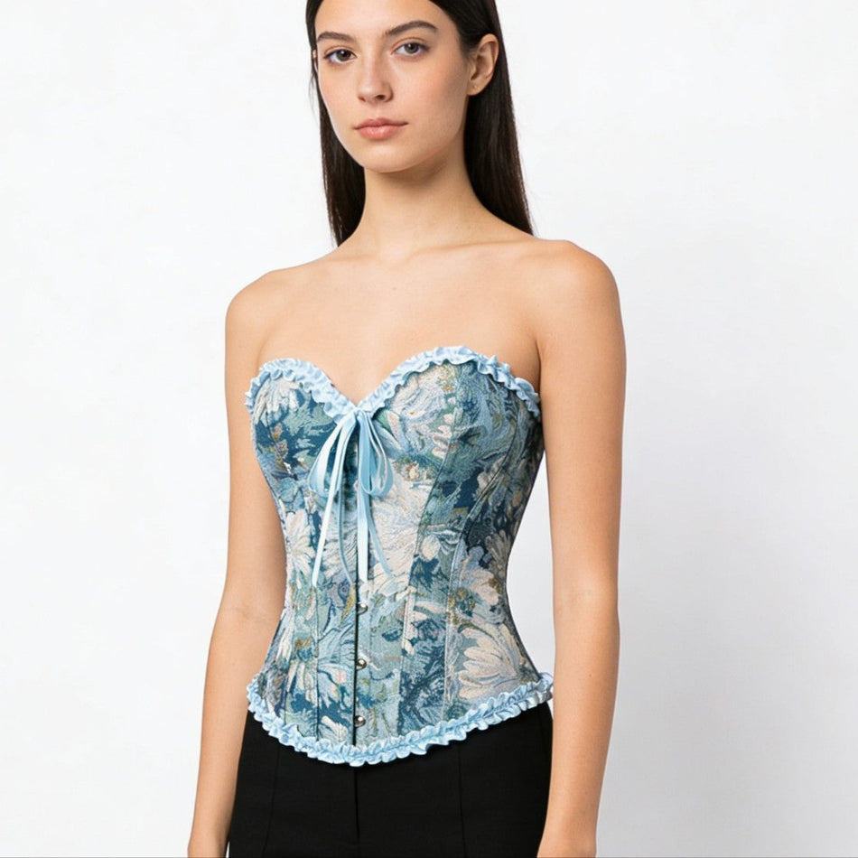 Vintage Lace-Trim Off-Shoulder Steel Boned Corset Top