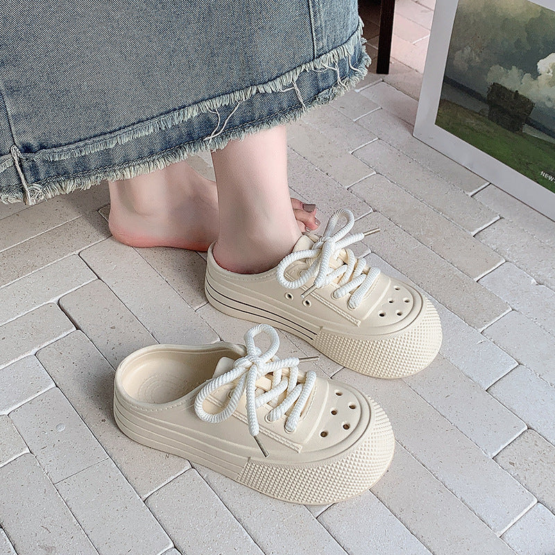 Women’s Thick Sole Lace-Up Hole Sandals for Casual Comfort