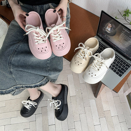 Women’s Thick Sole Lace-Up Hole Sandals for Casual Comfort