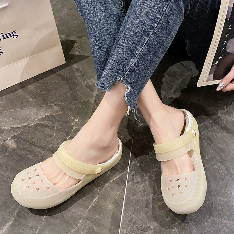 Women’s Mary Jane Transparent Closed Toe Hollow Flat Sandals