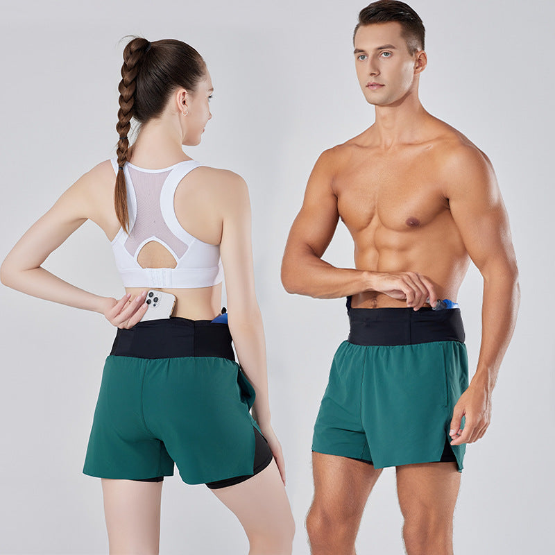 Black (Men) unisex Cross Country Running Shorts Faux Two Piece Quick Dry