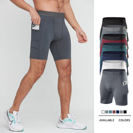 Black men���������s Tight Quick Dry Basketball Training Shorts with Pocket