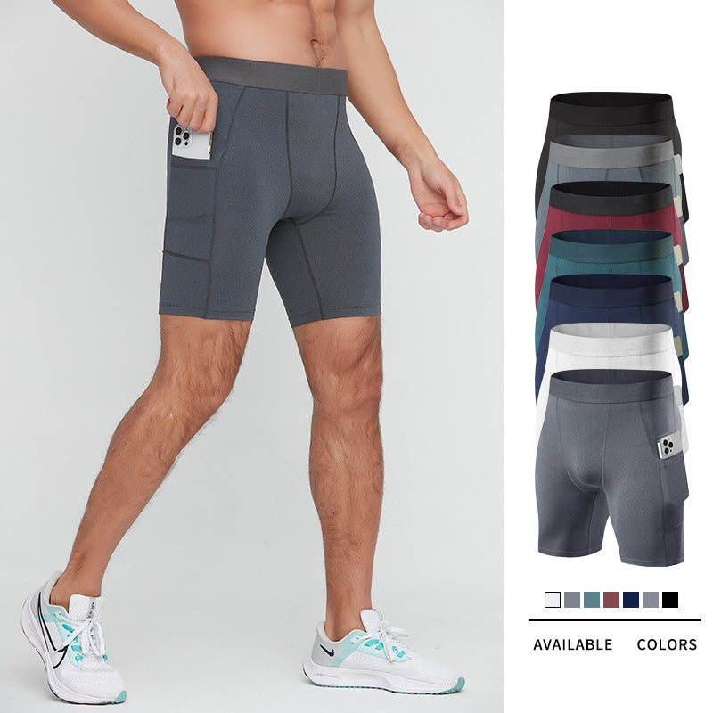 Black men���s Tight Quick Dry Basketball Training Shorts with Pocket