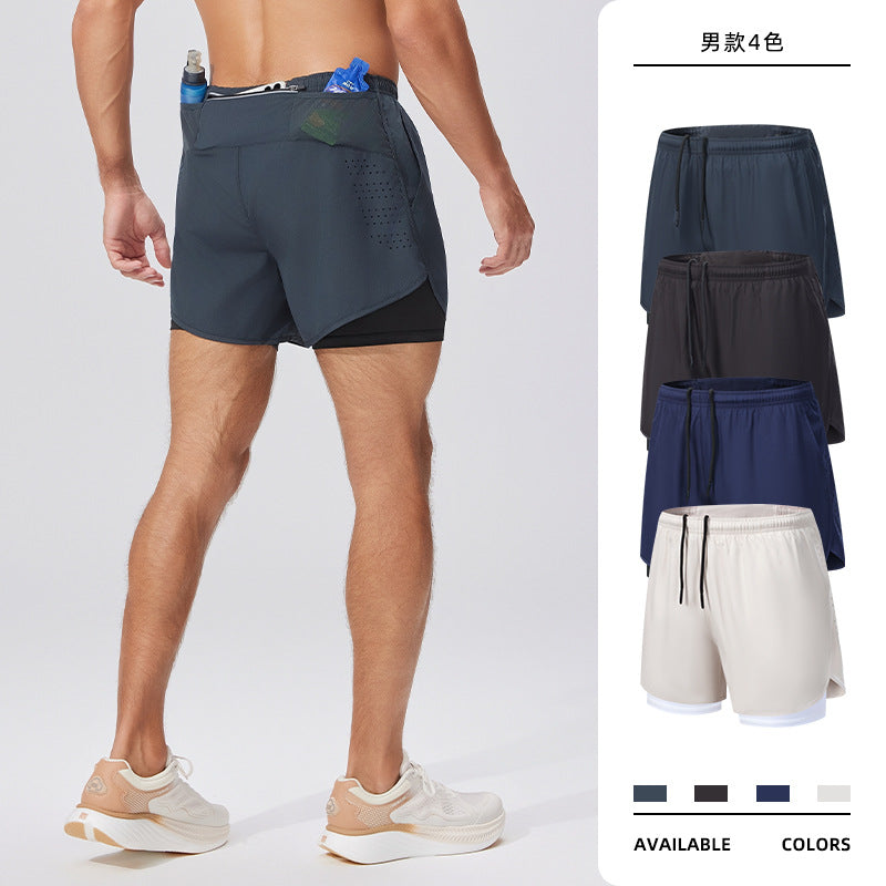 Men's Double Layer Quick Dry Running Shorts with Waist Pack