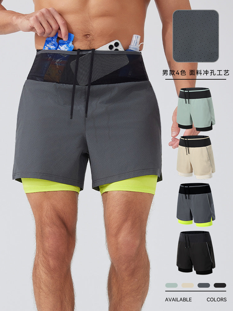 Men's Faux Two Piece Quick Dry Running Training Sports Shorts