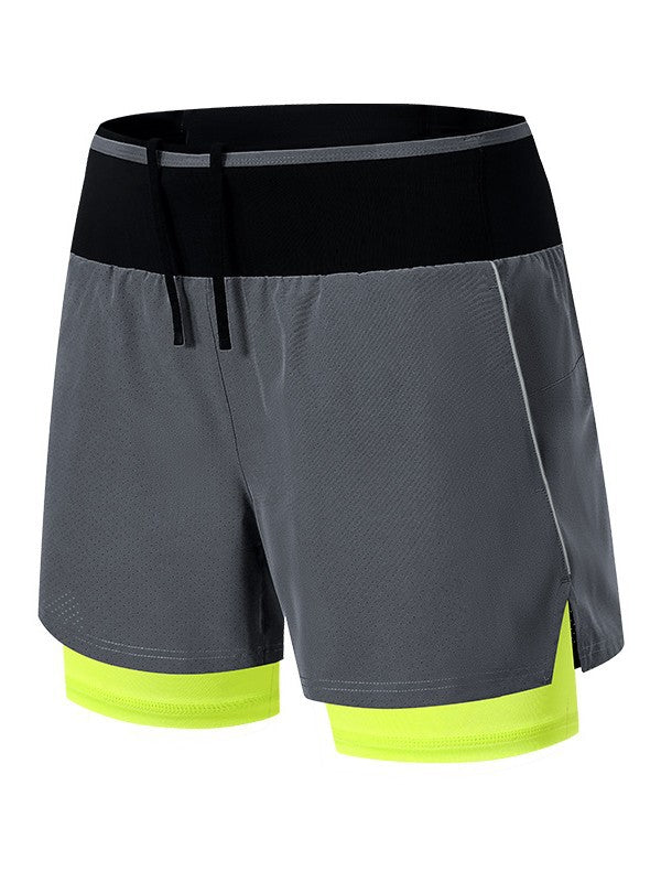Beige men���������s Faux Two Piece Quick Dry Running Training Sports Shorts