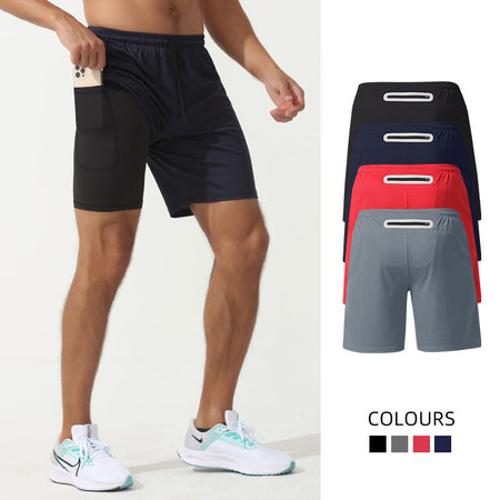 Black men���������s Double Layer Quick Dry Basketball Training Sports Shorts