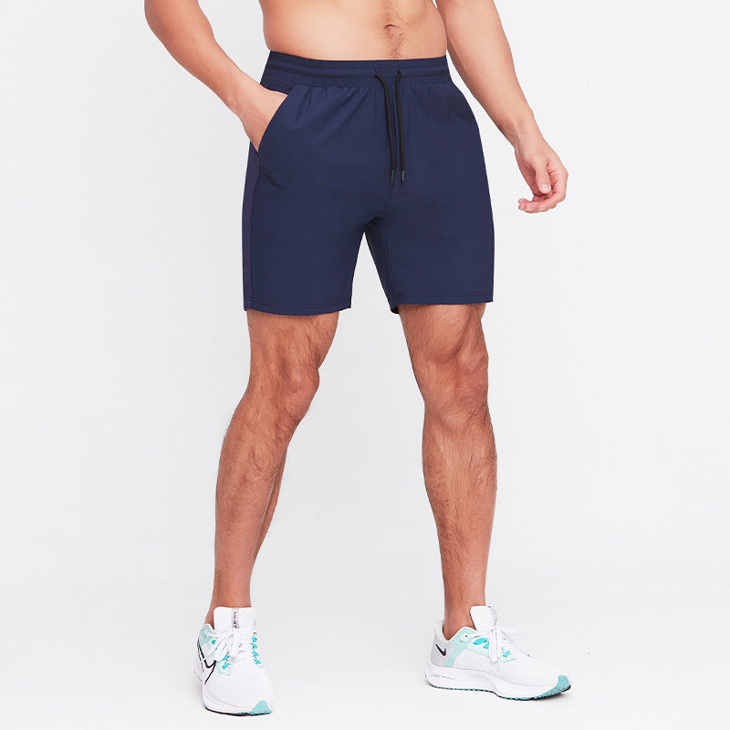 Navy blue men���������s Ice Silk Stitching Quick Dry Sports Basketball Shorts