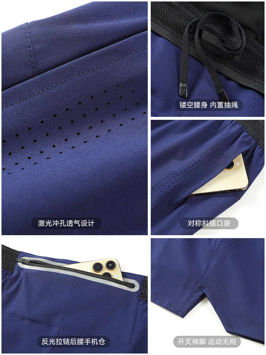 Men's Faux Two Piece Quick Dry Running Fitness Sports Shorts