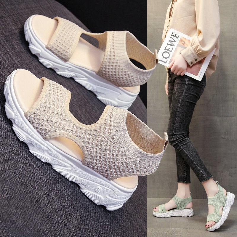 Women’s Fly Woven Mesh Platform Sports Sandals Thick Sole Summer
