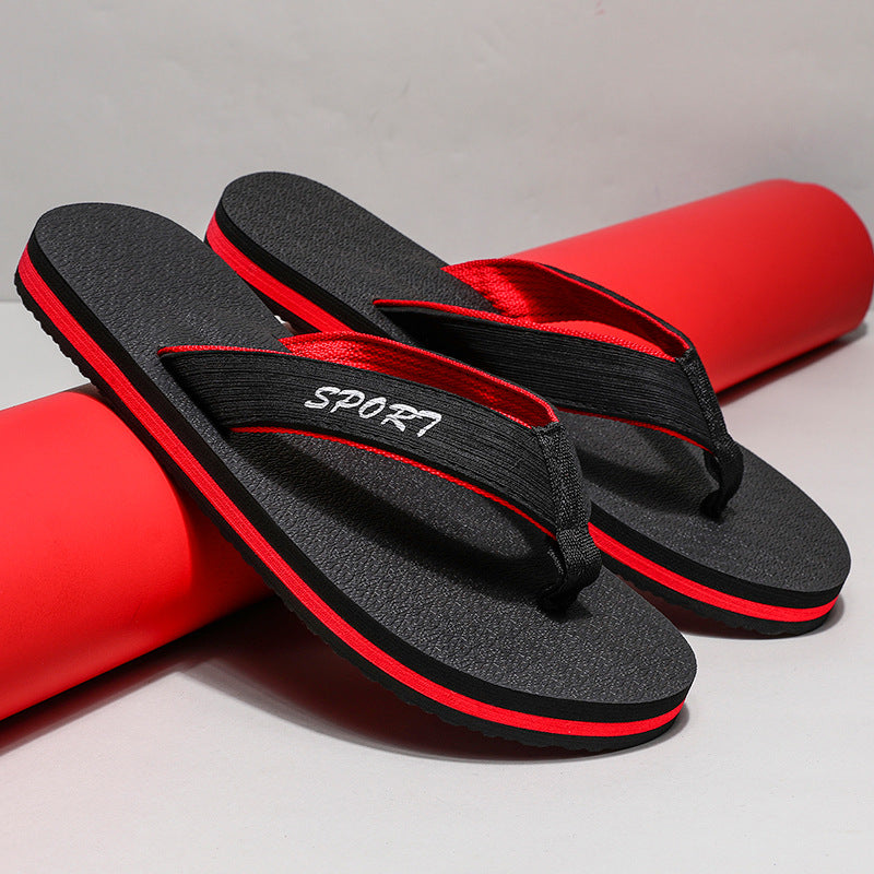 Black Red men���s Non Slip Wear Resistant Flip Flops Casual Summer Sandals