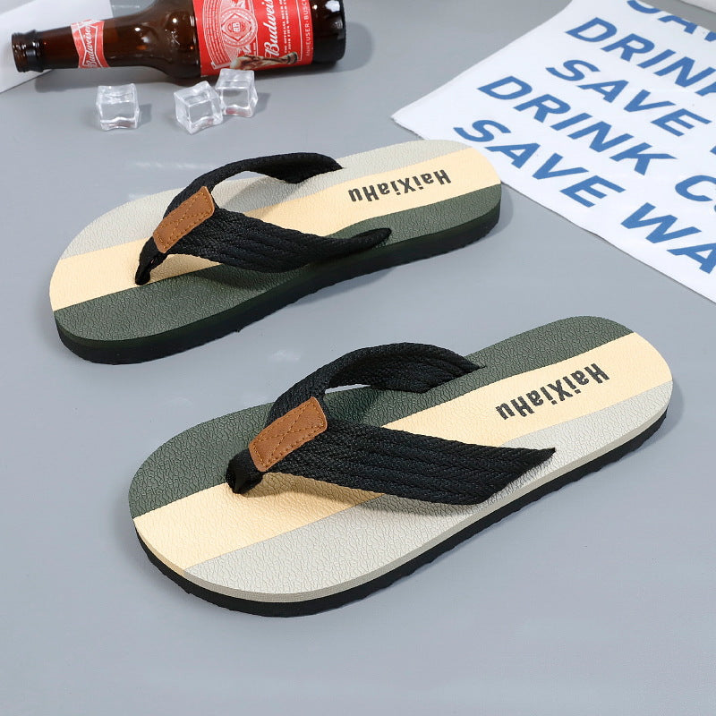 Beige men���������s Non Slip Beach Flip Flops Comfortable Summer Sandals