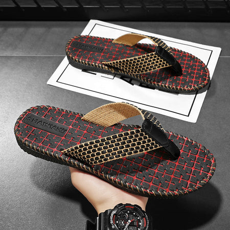 *Black And Red*[Official Ultimate Edition] men���������s Wear Resistant Non Slip Beach Flip Flops Summer Outdoor Sandals