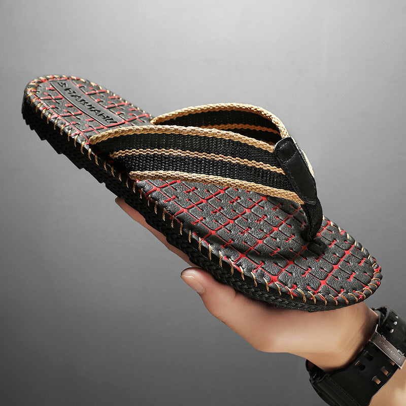 Men's Woven Non Slip Wear Resistant Beach Flip Flops Summer Sandals