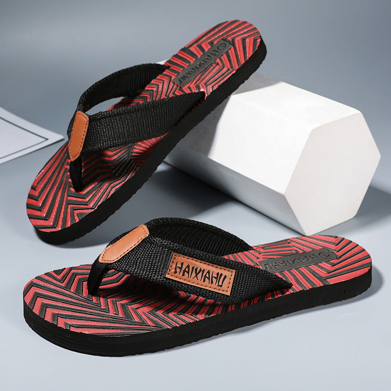 Black men���������s Webbing Non Slip Breathable Flip Flops Color Matching Summer Shoes