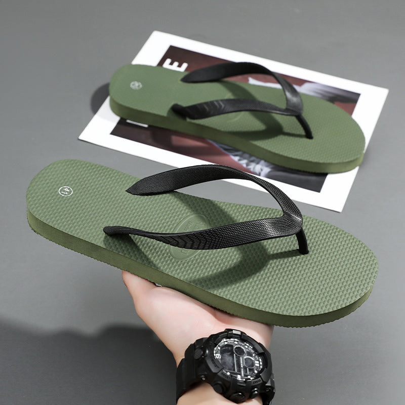 Military Green men���������s Wear Resistant Non Slip Beach Flip Flops Casual Summer Slippers