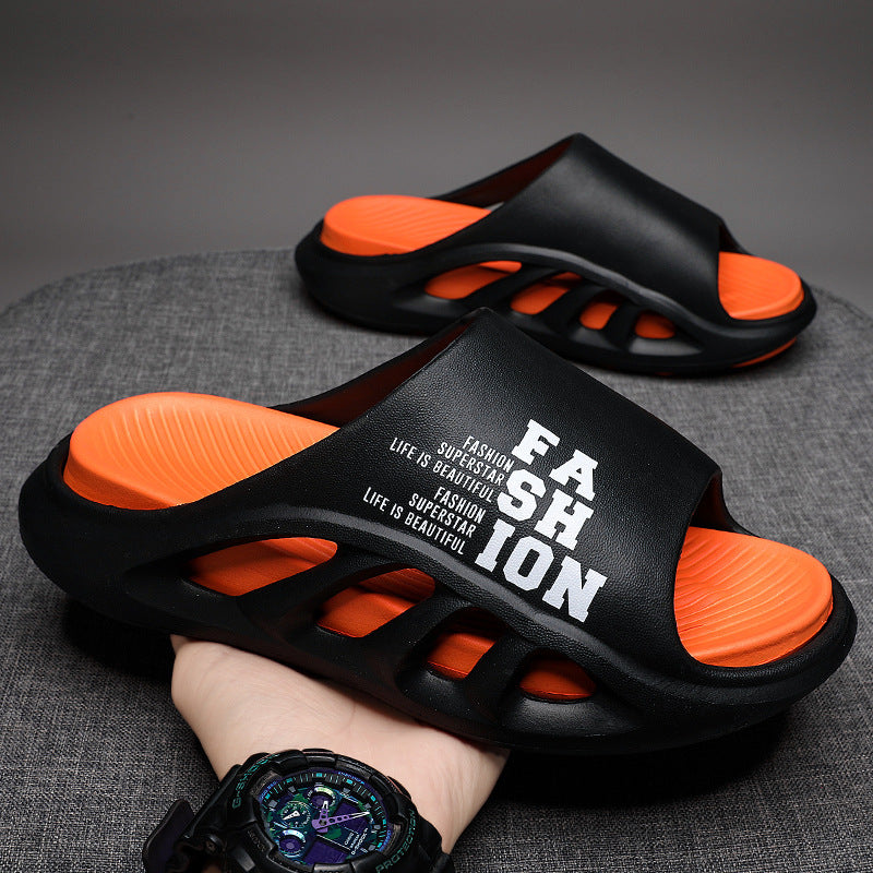 White Green men���s EVA Thick Sole Printed Letter Slippers Casual Outdoor Non Slip