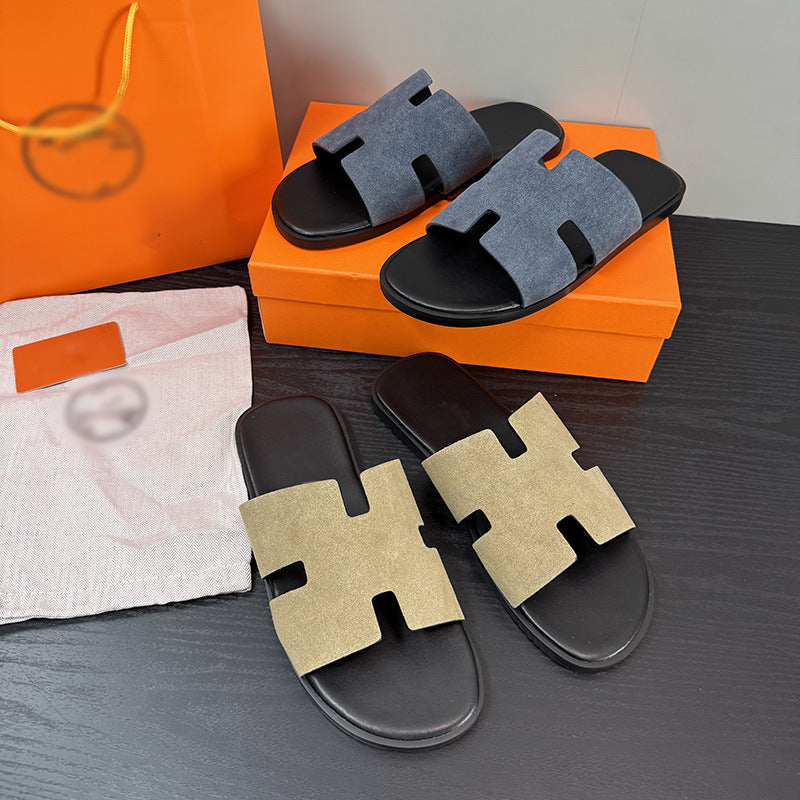 Haze Blue men���s H Letter Rubber Slides Non Slip Beach Sandals Summer Fashion