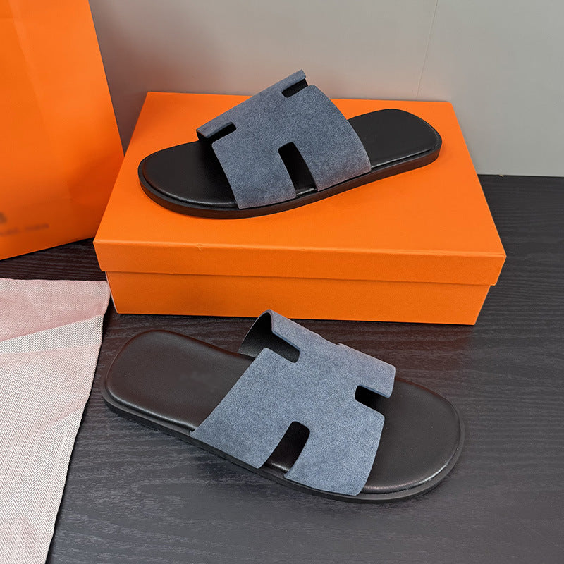 Men's H Letter Rubber Slides Non Slip Beach Sandals Summer Fashion