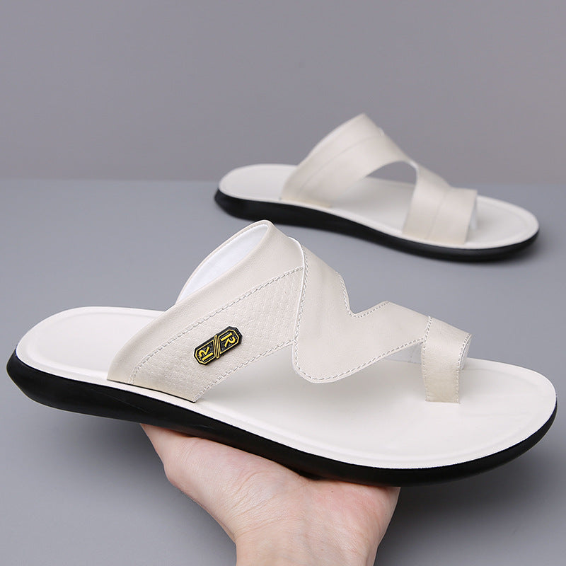 White men���������s Leather Sandals Wear Resistant Non Slip Breathable Summer Beach Shoes