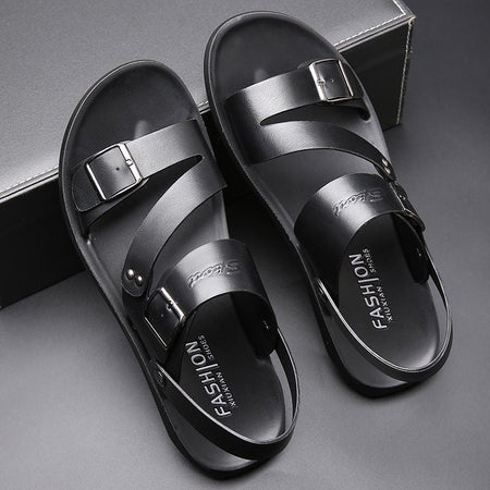 Black unisex Classic Large Size Outdoor Dual Use Sandals and Slippers Casual Summer