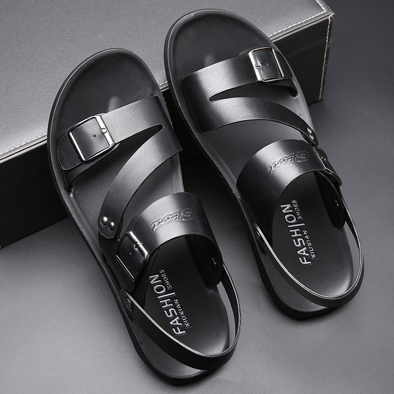 Black unisex Classic Large Size Outdoor Dual Use Sandals and Slippers Casual Summer