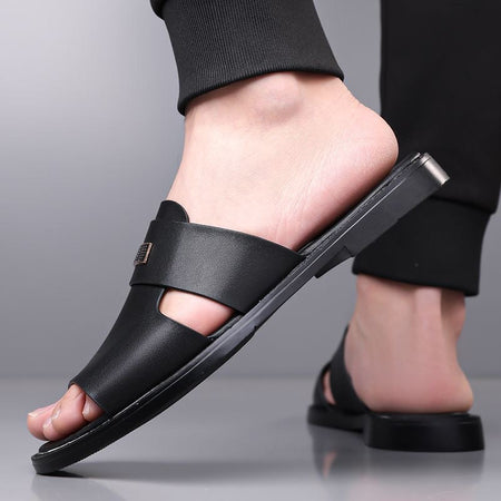 Black men���������s Breathable Roman Sandals Flat Driving Casual Summer Sandals