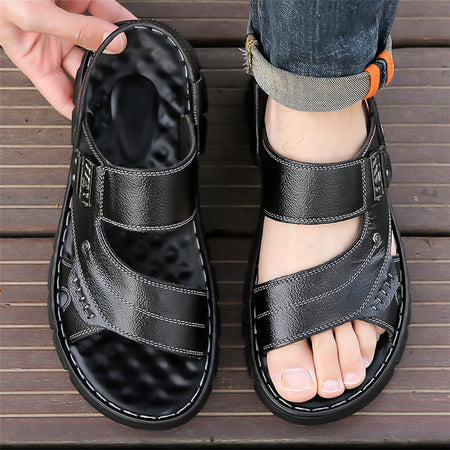 Dark Brown men���������s Soft Sole Dad Sandals Casual Dual Use Beach Slippers Summer