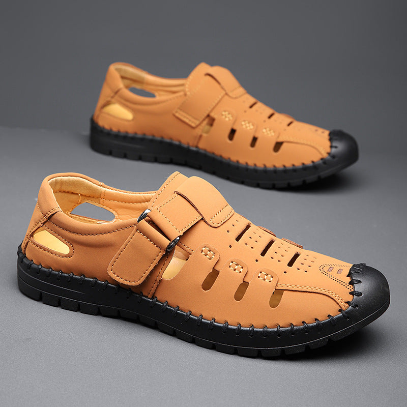 Men's Genuine Leather Soft Sole Dad Sandals Casual Driving