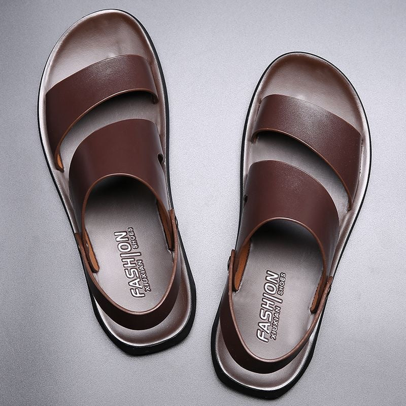 Men’s Breathable Leather Sandals Casual Summer Beach Shoes Large