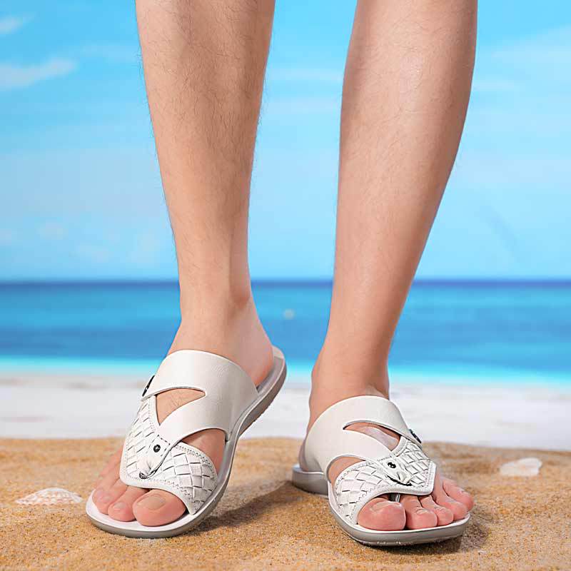 Men’s Cowhide Leather Soft Sole Dual Wear Flip Flops Large Size