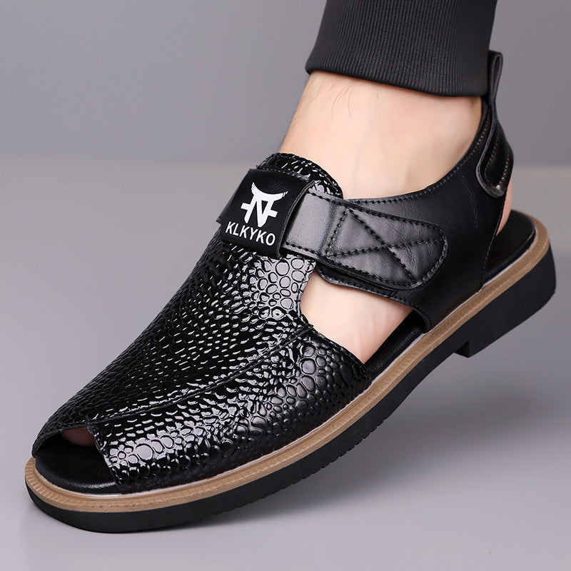 Men’s Peep Toe Roman Sandals Breathable Leather Casual Beach
