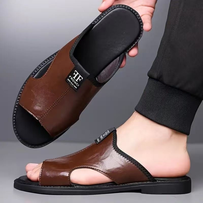 Men’s Breathable Leather Sandals Flat Versatile Casual Summer