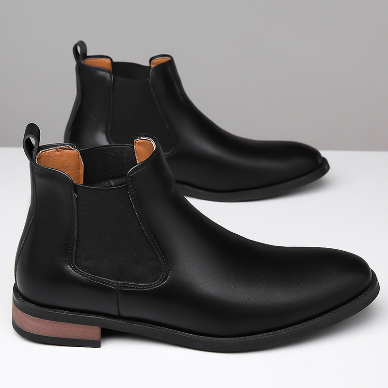 Men’s Black Chelsea High Top Leather Boots Business Casual