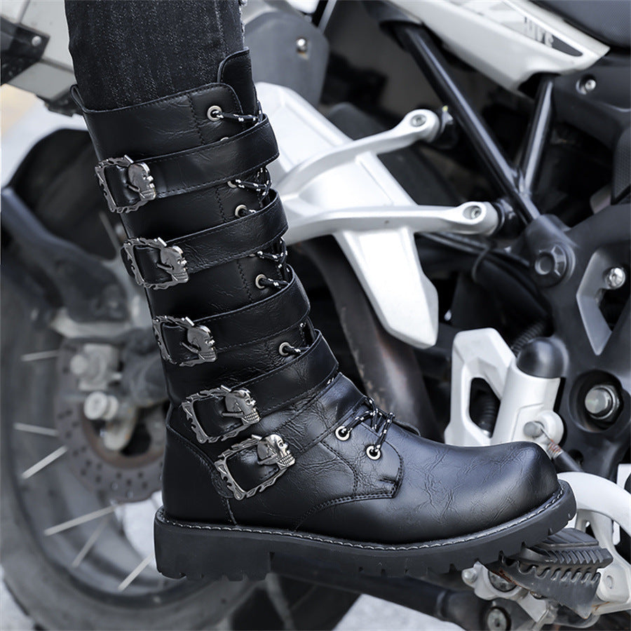 Men’s High Top Leather Boots Big Head Knight Style Casual Outdoor
