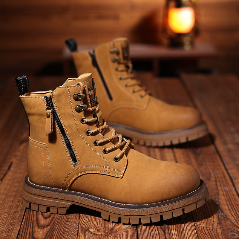 Men’s Wool Lined Martin Boots Side Zipper Thick Sole Workwear