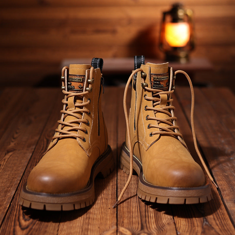 Men’s Wool Lined Martin Boots Side Zipper Thick Sole Workwear