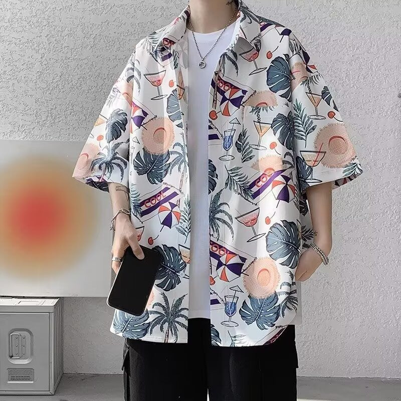 A803 Picture Color hawaiian Style Floral Short Sleeve Shirt Summer Casual Fashion Top