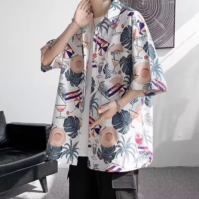 Hawaiian Style Floral Short Sleeve Shirt Summer Casual Fashion Top