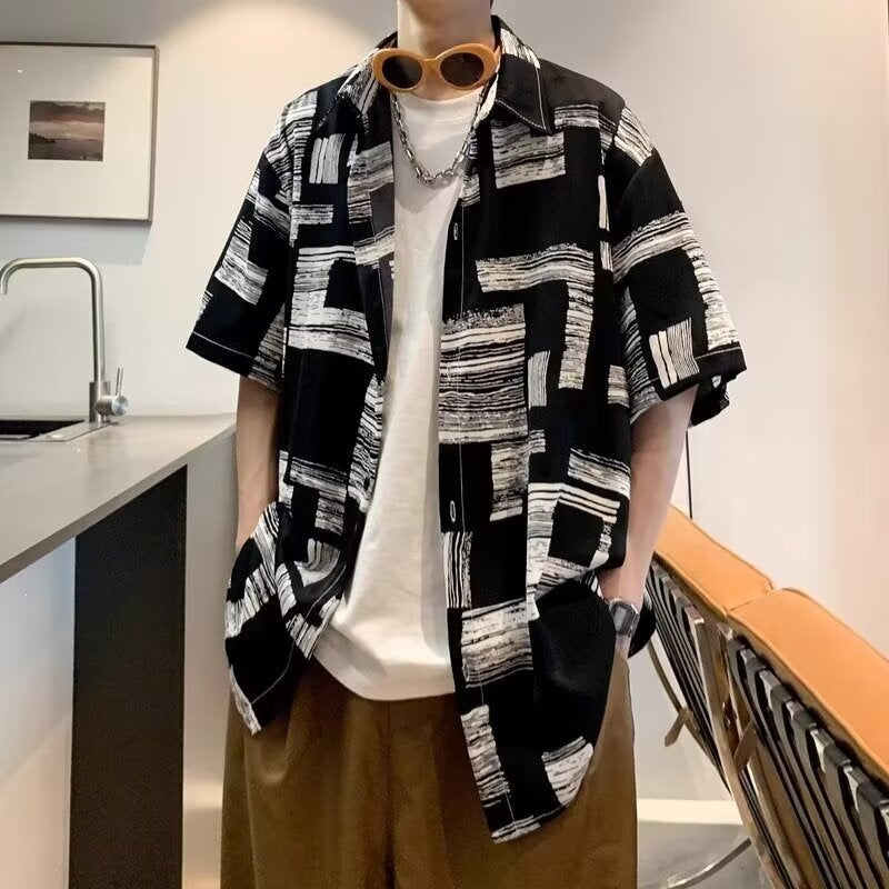 Men's Ice Silk Floral Hawaiian Shirt Loose Fit Short Sleeve