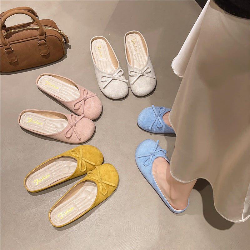 Women’s Retro Mori Bow Toe Half Slippers Slip On Summer Flats