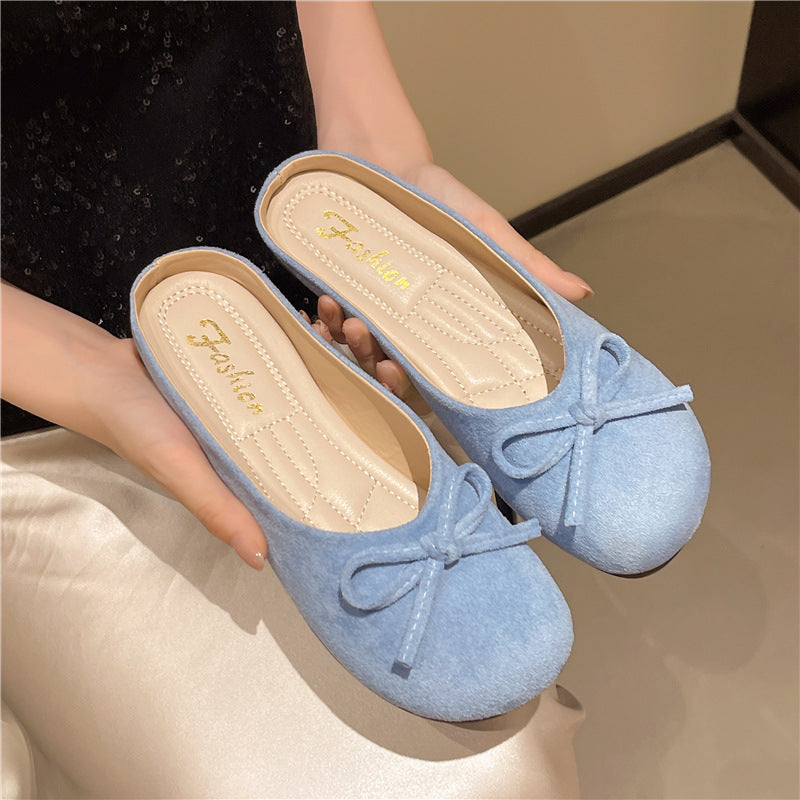 Women’s Retro Mori Bow Toe Half Slippers Slip On Summer Flats