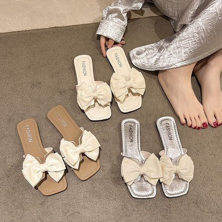 Korean Style Bow Slip On Flats Slippers Women Summer Casual