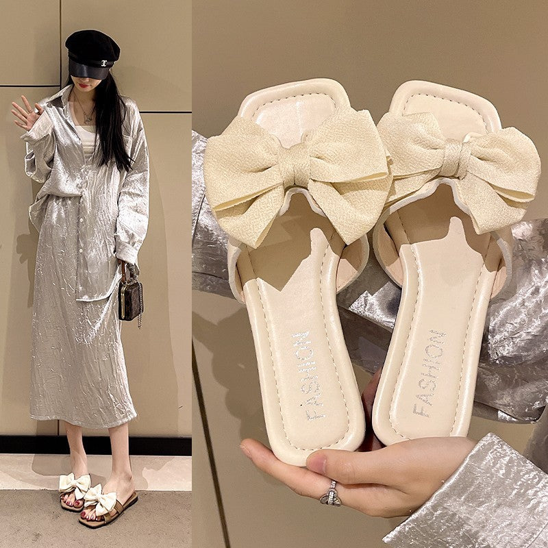 Korean Style Bow Slip On Flats Slippers Women Summer Casual