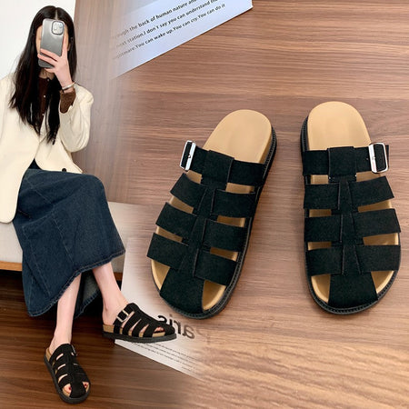 French Style One Line Flats Sandals Women Elegant Summer Wear
