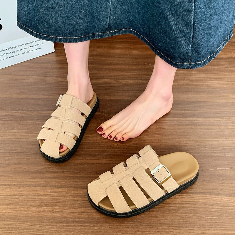French Style One Line Flats Sandals Women Elegant Summer Wear