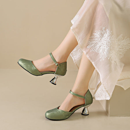 Green Leopard Print Stiletto High Heels Women Pointed Toe Back Strap