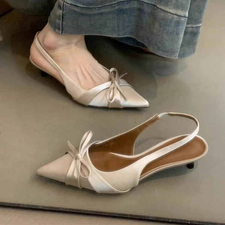 Black Bow Baotou Low Heel Sandals Women Elastic Strap Summer Flats
