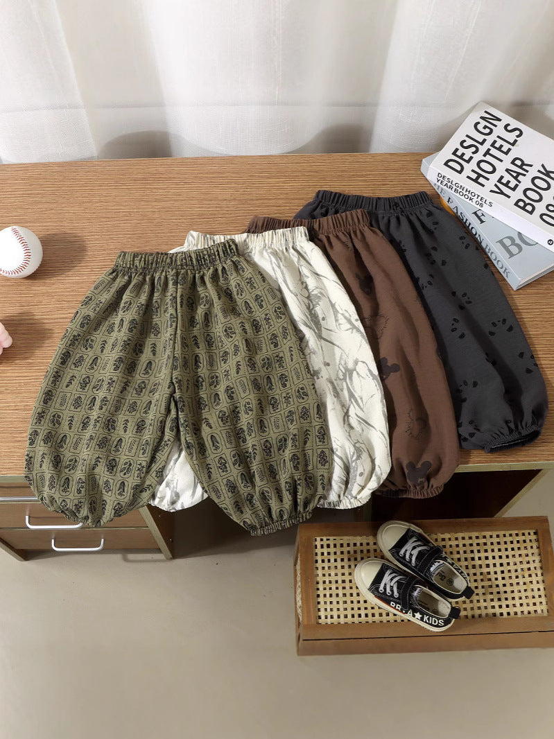 Ice Silk Linen Floral Anti Mosquito Kids Bloomers Summer Pants